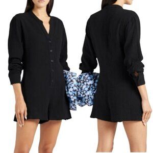 ONIA Womens Black Jumpsuit Size Small Button Down Romper Crinkle Gauge Shorts